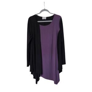 Chalet Et Ceci Purple Colorblock Slinky Stretch Asymmetric Tunic Top Size XL
